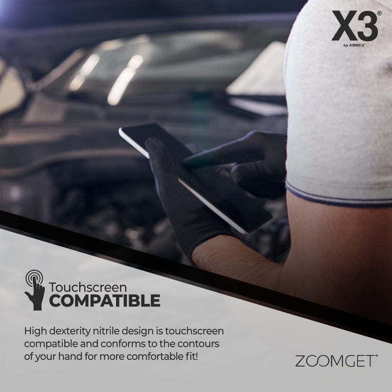 X3 AMMEX X3 Black Nitrile Disposable Industrial Gloves 3 Mil, Latex/Powder-Free, Food-Safe, Non-Sterile, Textured, X-Large, Box of 100 - Image 4
